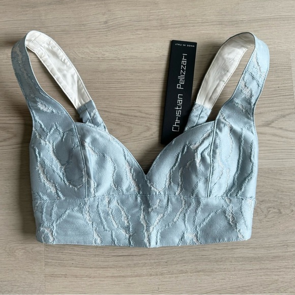 NWT Christian Pellizarri Blue Textured Bra Crop Top Made in Italy RARE - Picture 1 of 9